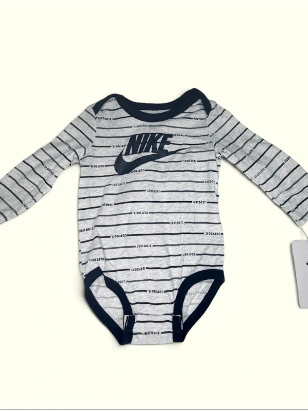 New! Nike Gray & Navy Striped Long-Sleeve Bodysuit (12M)